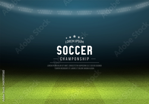 Football stadium with green field and spotlights. Vector background for your design. photo