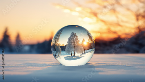 Glass ball on the background of a beautiful winter landscape © terra.incognita