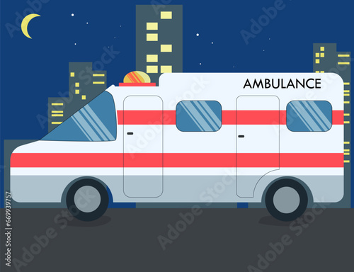 Ambulance Car Medical simple vector illustration isolated on City night background