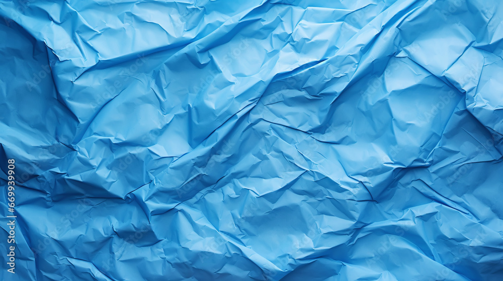 Blue crumpled paper texture. Blank background with creases. Generative AI