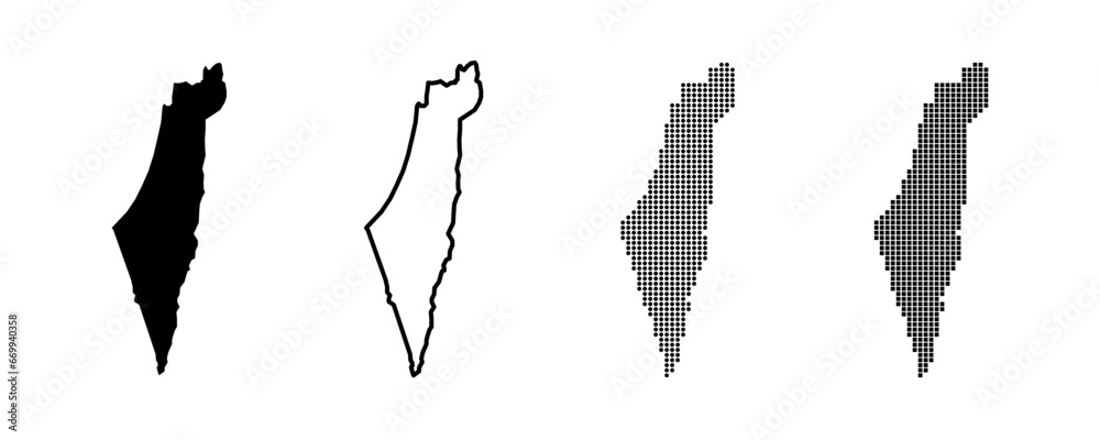 Israel map contour. Israel silhouette. Israel map border in glyph, line, round and square. Vector illustration. - obrazy, fototapety, plakaty 