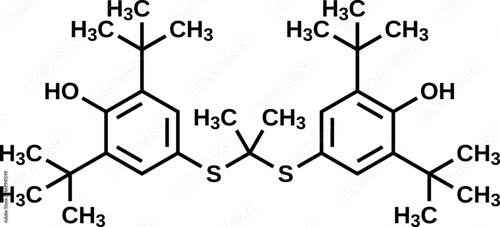 Probucol structural formula, vector illustration Probucol structural formula, vector illustration