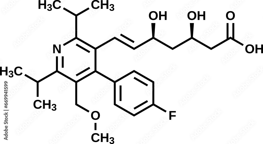 Cerivastatin structural formula, vector illustration Cerivastatin structural formula, vector illustration