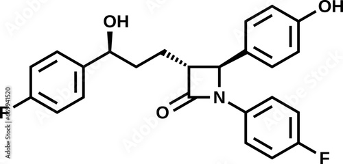 Ezetimibe structural formula, vector illustration