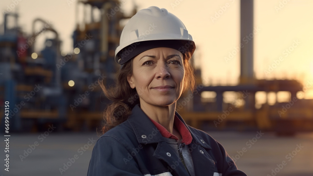 Female engineer at oil refinery Female engineer at oil refinery