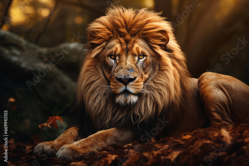Lion animal lies and rests. © pavlofox