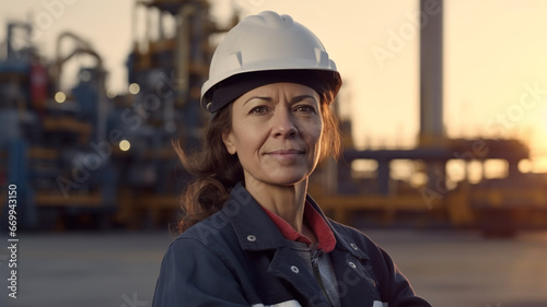 Female engineer at oil refinery