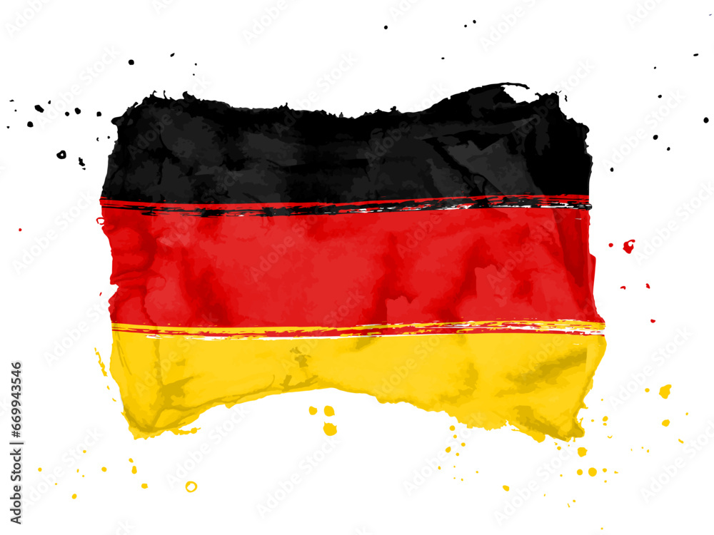 Fototapeta premium Flag of Germany, brush stroke background. Flag of Federal Republic of Germany on white background. Watercolor style for your design. EPS10.