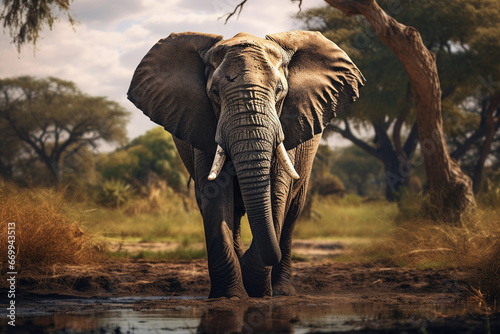 African Elephant at a waterhole © pavlofox