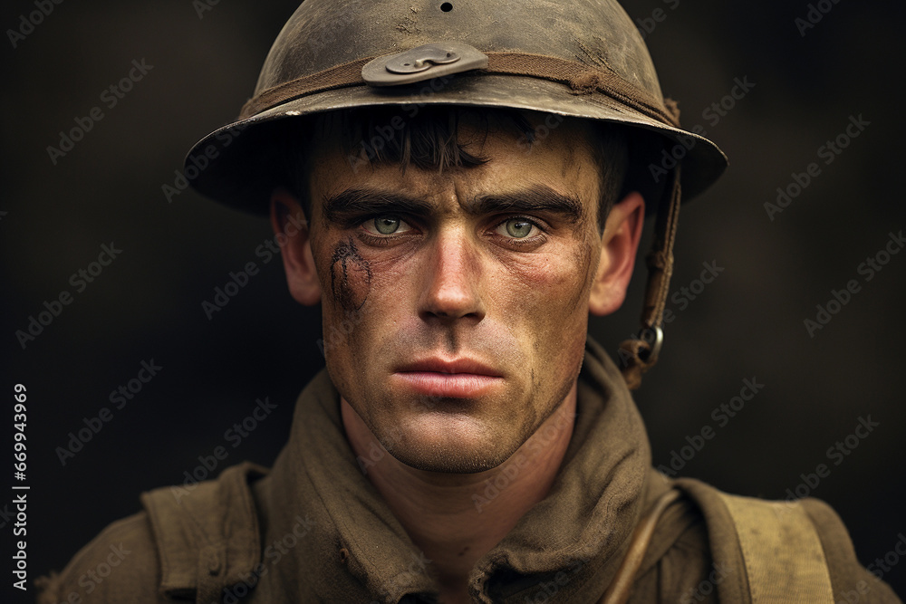 Close-up portrait of a young man in a military uniform. Close-up portrait of a young man in a military uniform.