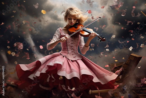 The girl plays the violin. photo