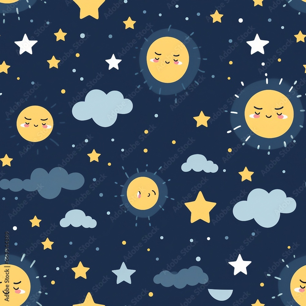 moon and stars kids backgrounds seamless patterns 