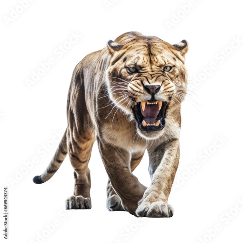 Majestic Smilodon Portrait  on transparent background.