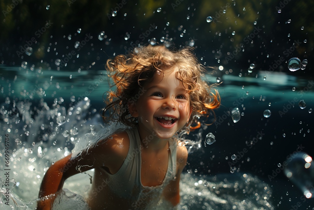 a little boy swims in the water in the pool relaxing at a children's hotel