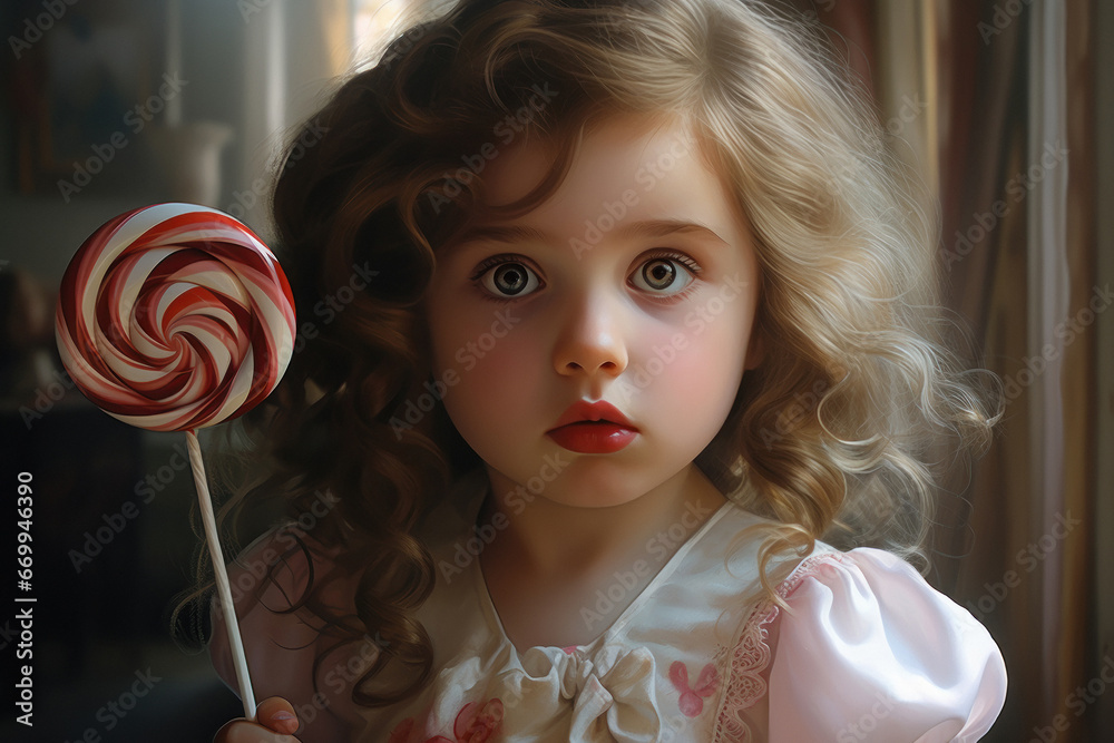 Little Girl Holding a Lollipop Candy