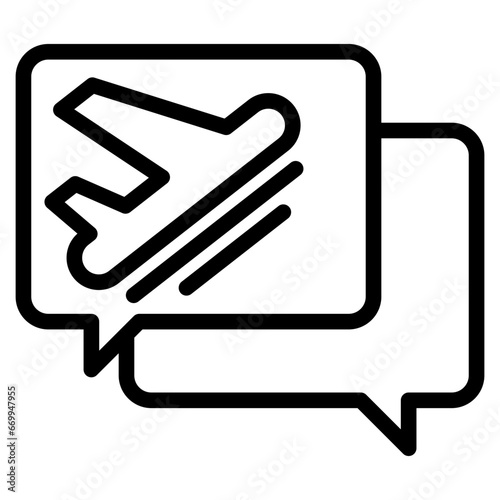 airplane in speech bubble line icon