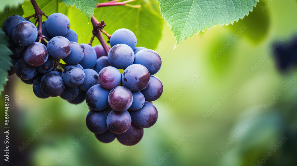grapes and leaf in vineyard