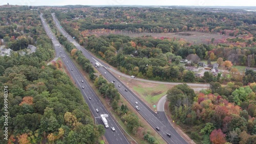 Drone footage over Donald Lynch Boulevard and Route 495 in Marlboro, Massachusetts. photo