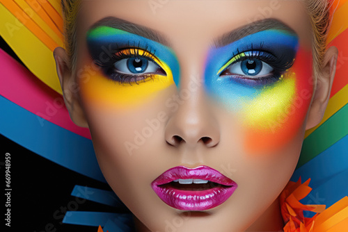 Woman's eyes with multicolored fashion eyelashes © Neha