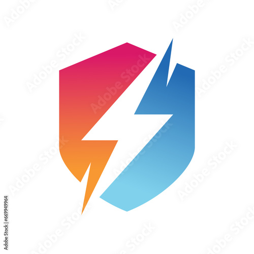 power shield logo. Thunderbolt with shield protection logo design