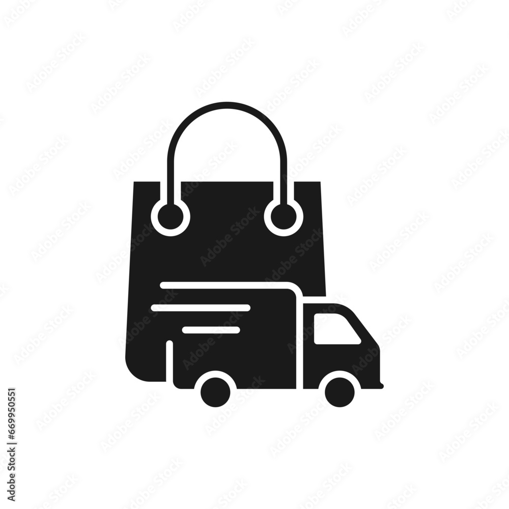 Shopping bag with truck. Package delivery icon concept isolated on white background. Vector illustration Shopping bag with truck. Package delivery icon concept isolated on white background. Vector illustration
