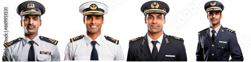Collection of indian male pilot on white background photo