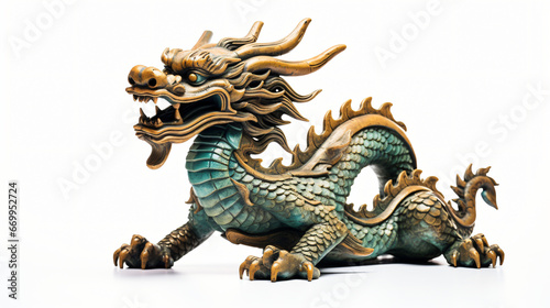 Chinese dragon statue old rustic isolated on white background