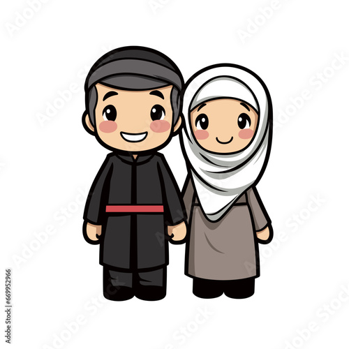 Arabian couple hand-drawn comic illustration. Arab couple. Vector doodle style cartoon illustration