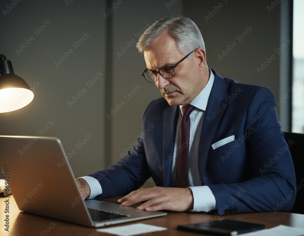 Senior businessman working in laptop Senior businessman working in laptop