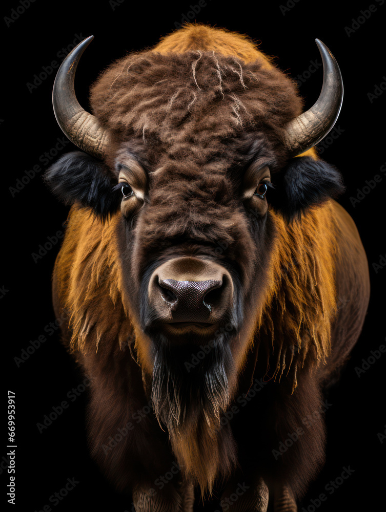 Naklejka premium Bison Studio Shot Isolated on Clear Black Background, Generative AI