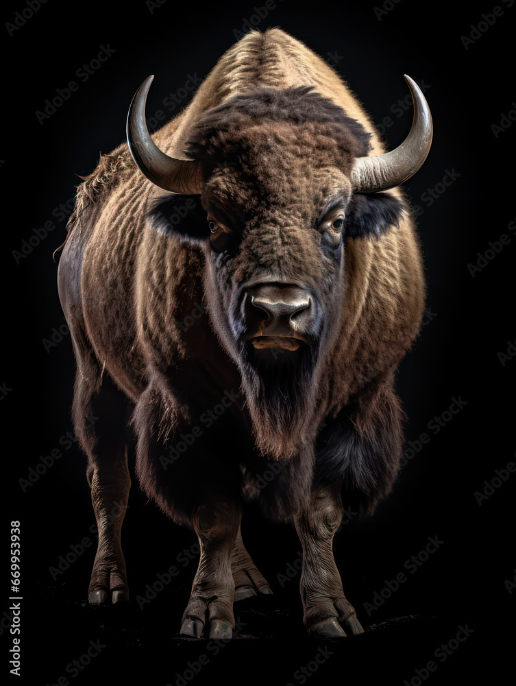 Bison Studio Shot Isolated on Clear Black Background, Generative AI Bison Studio Shot Isolated on Clear Black Background, Generative AI