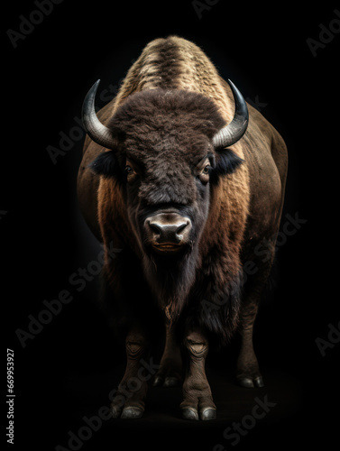 Bison Studio Shot Isolated on Clear Black Background, Generative AI