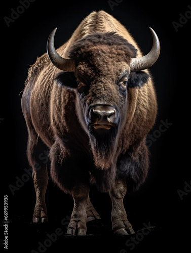 Bison Studio Shot Isolated on Clear Black Background, Generative AI