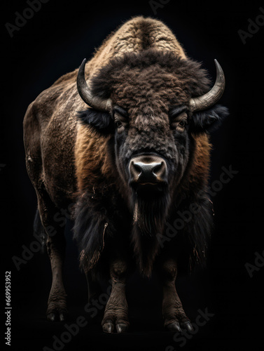Bison Studio Shot Isolated on Clear Black Background, Generative AI