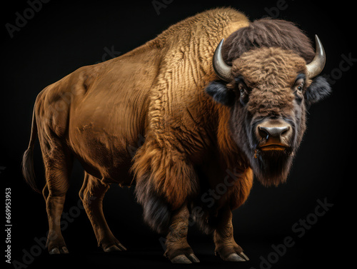 Bison Studio Shot Isolated on Clear Black Background, Generative AI