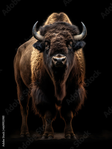 Bison Studio Shot Isolated on Clear Black Background, Generative AI