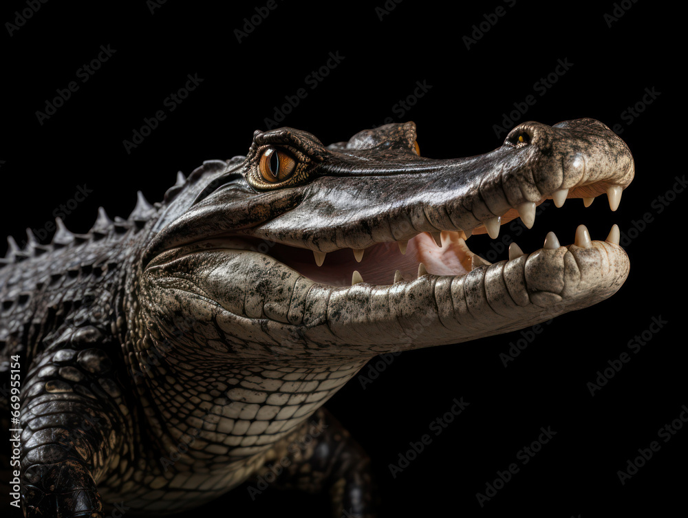Obraz premium Crocodile Studio Shot Isolated on Clear Black Background, Generative AI
