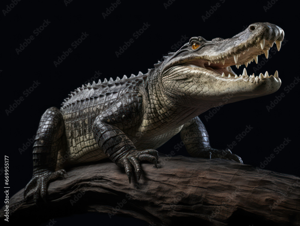 Obraz premium Crocodile Studio Shot Isolated on Clear Black Background, Generative AI