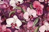 Illustrations of orchids in watercolor, forming a seamless pattern. Generative AI