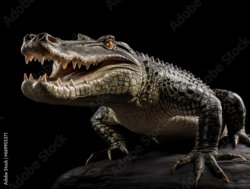 Crocodile Studio Shot Isolated on Clear Black Background  Generative AI