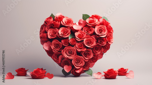 Valentine's Day background with red roses in the shape of a heart