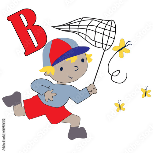 Boy catching a butterfly Royalty vector