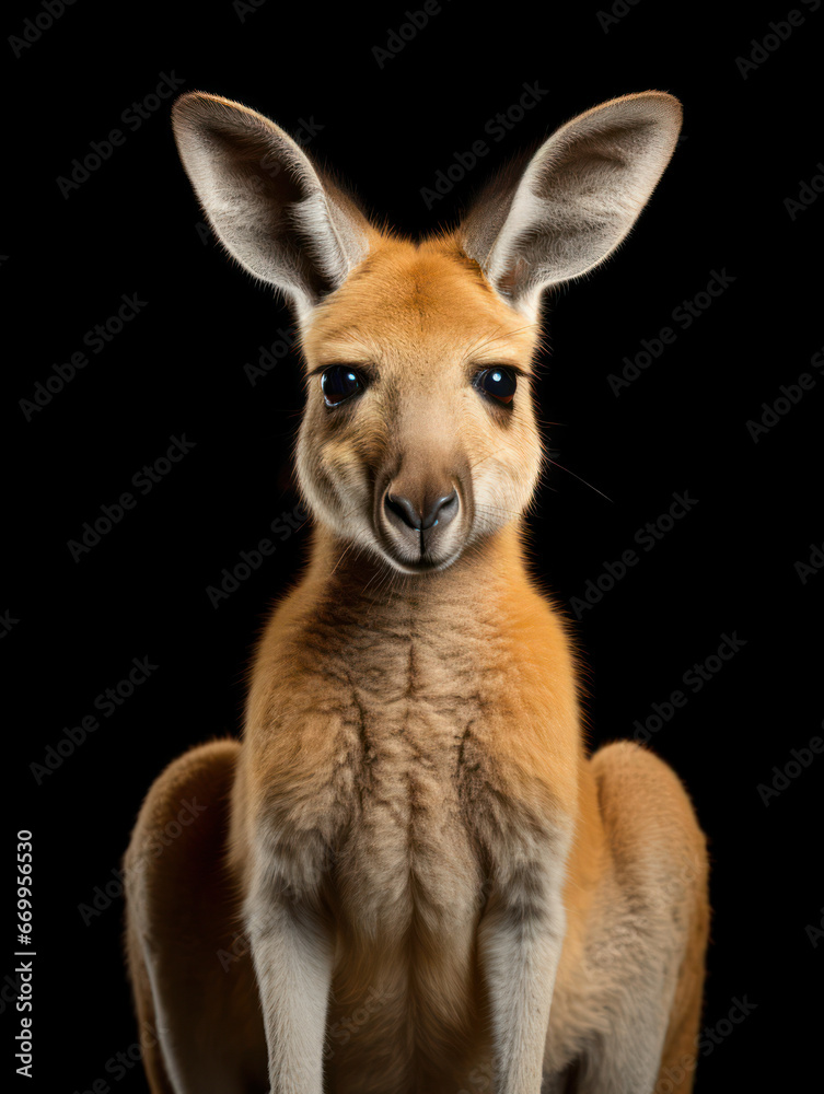 Kangaroo Studio Shot Isolated on Clear Black Background, Generative AI