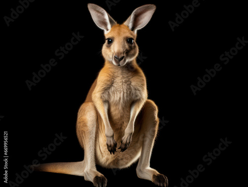 Kangaroo Studio Shot Isolated on Clear Black Background, Generative AI © Vig
