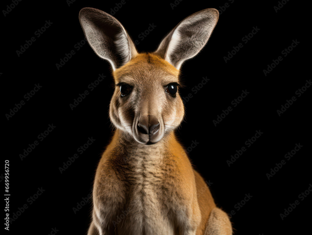 Fototapeta premium Kangaroo Studio Shot Isolated on Clear Black Background, Generative AI