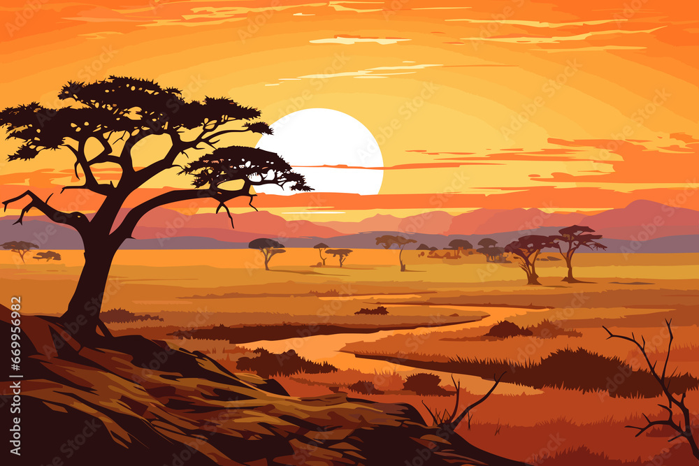 Zambia flat art landscape illustration