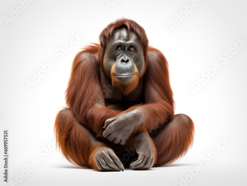 Orangutan Studio Shot Isolated on Clear White Background, Generative AI