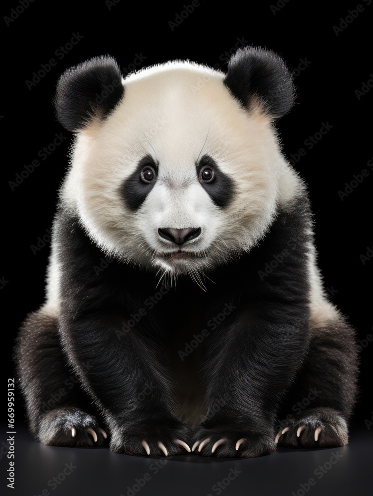 Panda Studio Shot Isolated on Clear Black Background, Generative AI