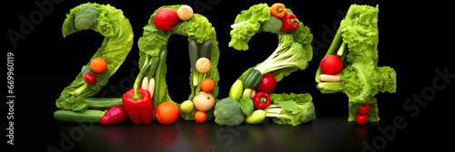 2024 text made of vegetables  vegan  health design