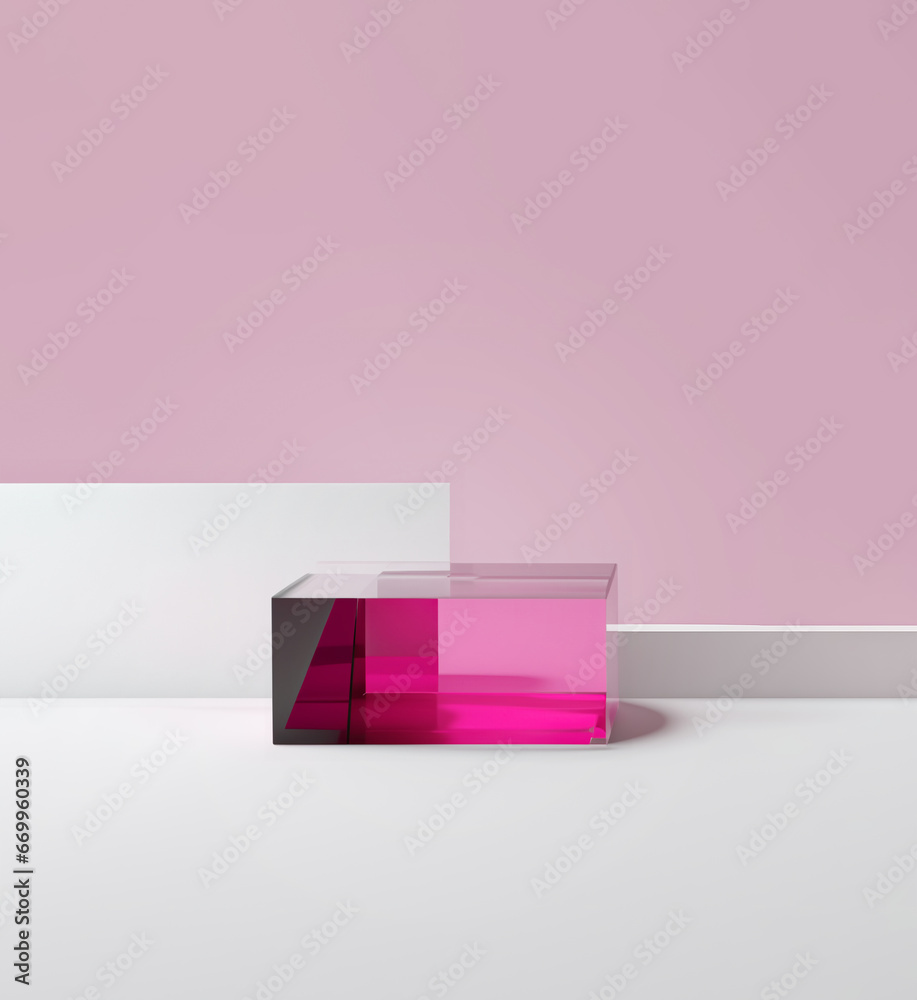 pink glass podium with pink and white background pink glass podium with pink and white background